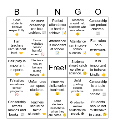 Debate 1 Lesson 2 Bingo Card