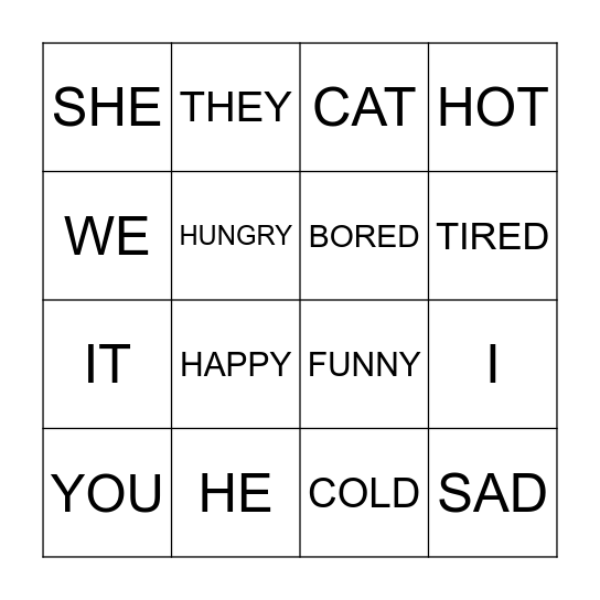 SUBJECT PRONOUNS Bingo Card