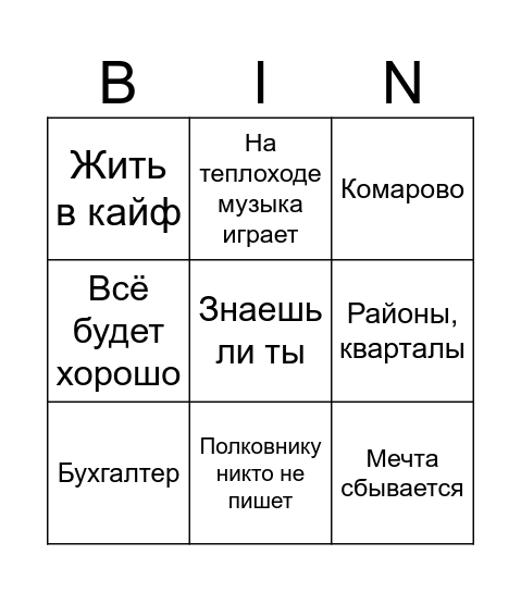 Музыкальное лото Bingo Card