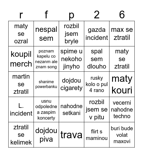 cockáč Bingo Card
