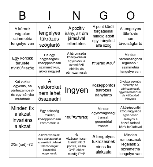 MatekTranszformációk A Bingo Card