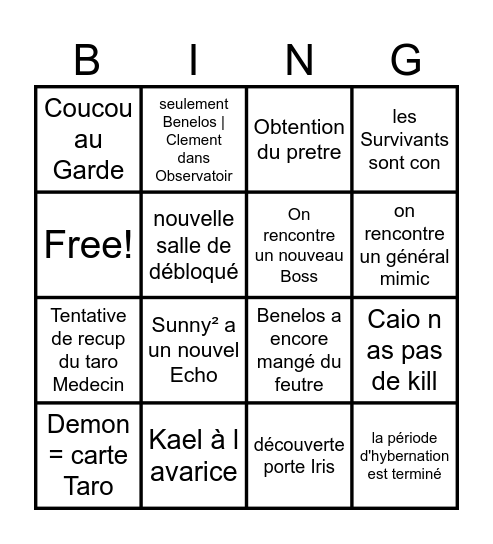 SSJ Bingo Card