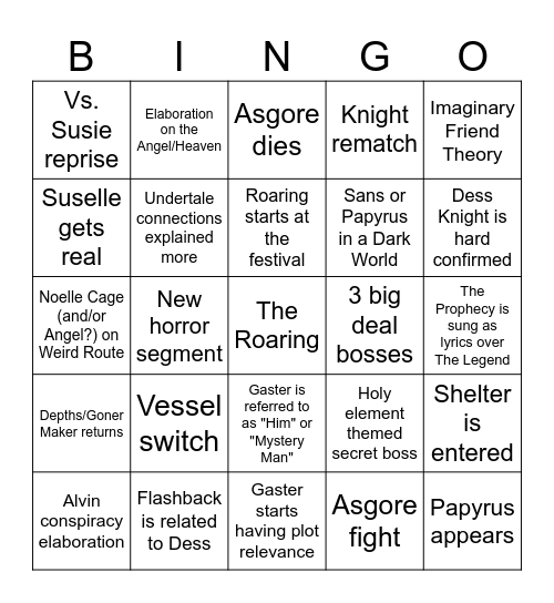DELTARUNE Chapter 5 Bingo Card