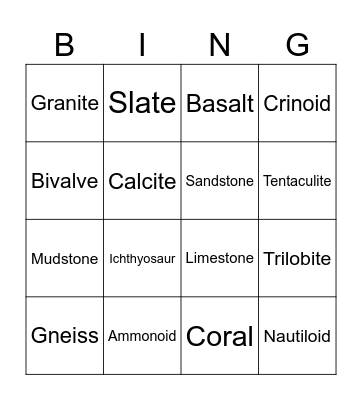 Geology Bingo Card