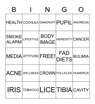 HEALTH Bingo Card