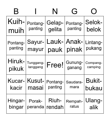 Kata Ganda Berima /  Berentak Bingo Card