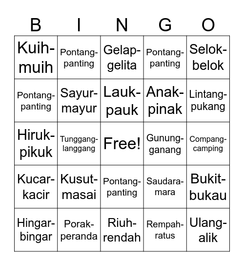 Kata Ganda Berima /  Berentak Bingo Card