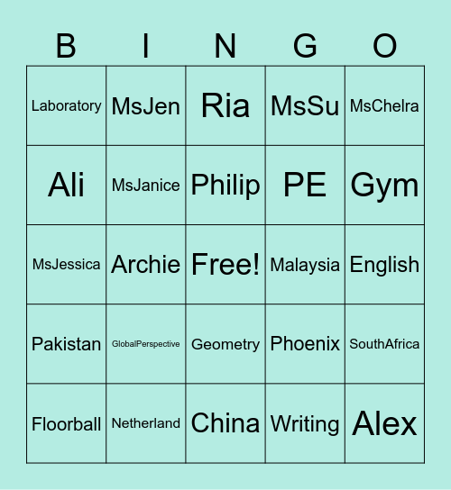 YEAR 8.2 BINGO Card