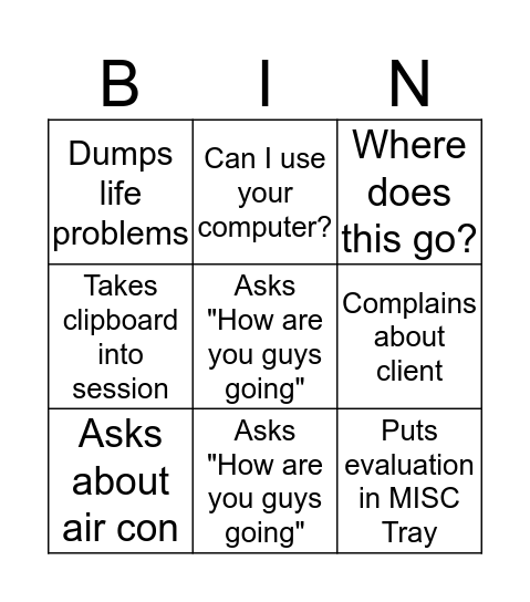 NMCADS Admin Bingo Card