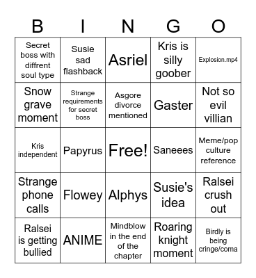 Deltarune chapter 5 bingo Card