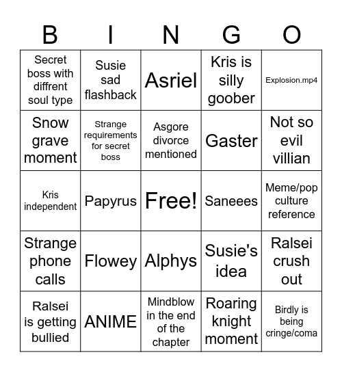 Deltarune chapter 5 bingo Card