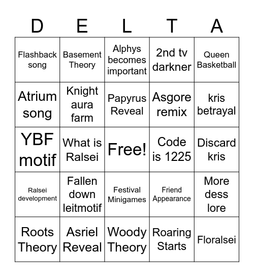 Deltarune Chapter #5 Bingo Card