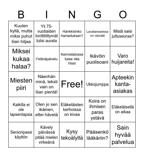 Hyvän ikääntymisen bingo Card