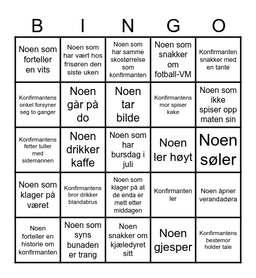 Konfirmasjonsbingo Card