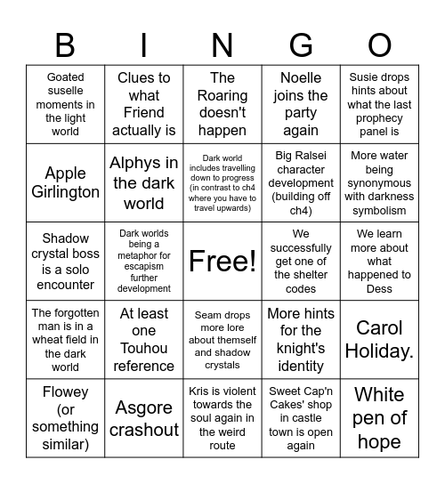 samsa's deltarune chapter 5 bingo Card