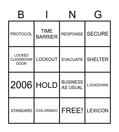 SRP Bingo Card