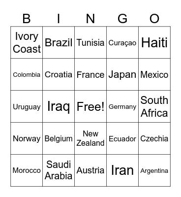 World Cup Bingo Card