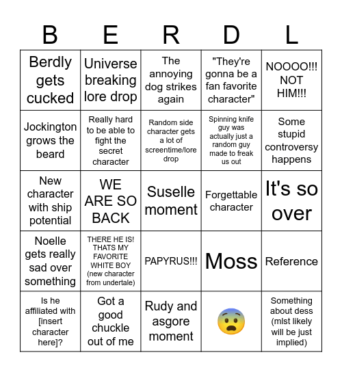 Deltarune chapter 5 Bingo Card