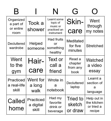 Mental Health Bingo Card