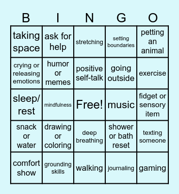 Coping Skills Bingo Card