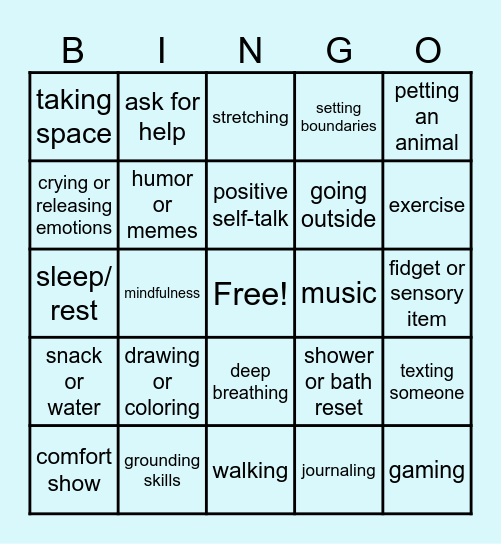 Coping Skills Bingo Card