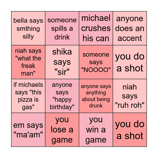SHIKA BDAY GAME NIGHT Bingo Card