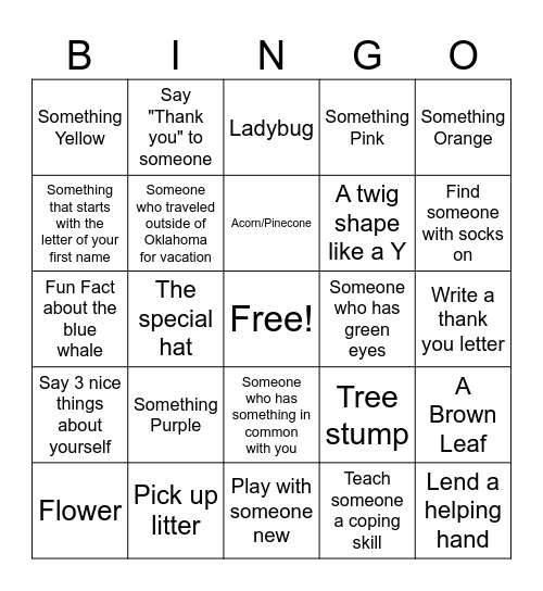 Blue Whale Bingo Card