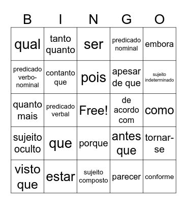 Bingo da Revisão - A1 Bingo Card