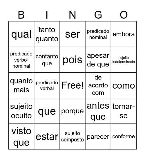 Bingo da Revisão - A1 Bingo Card