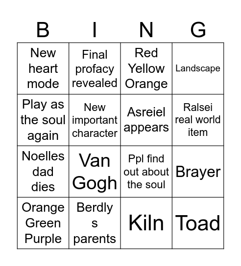 ART Bingo Card