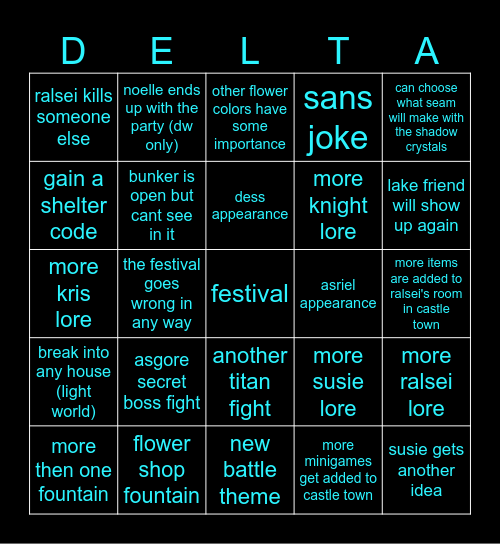 deltarune chapter 5 bingo Card