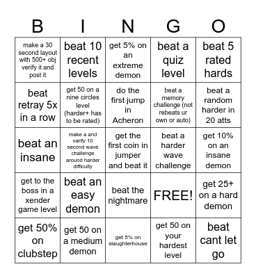 geometry dash bingo Card