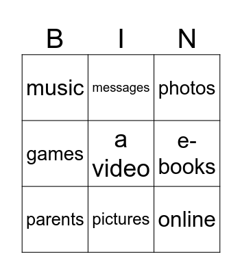 verbs Bingo Card