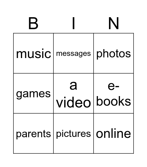 verbs Bingo Card
