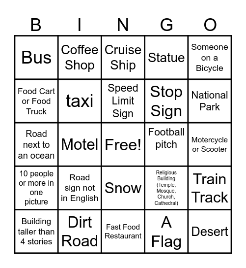Google Maps Streetview Bingo Card