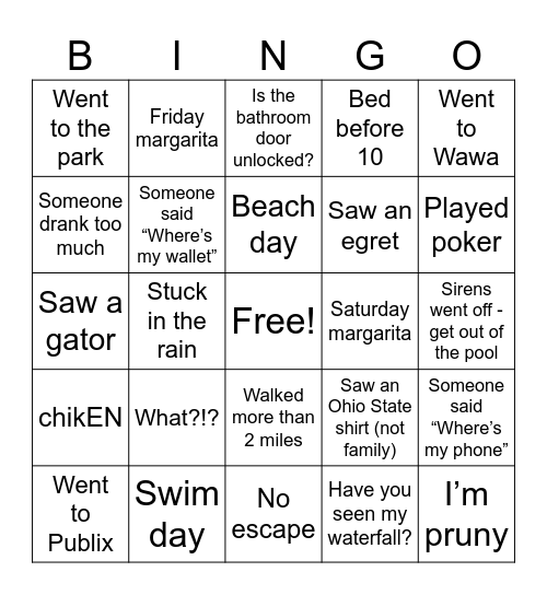 Family Bingo Card