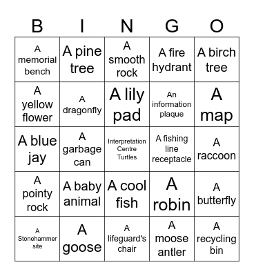 Rockwood Park Lily Lake Bingo Card