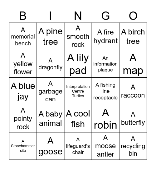 Rockwood Park Lily Lake Bingo Card