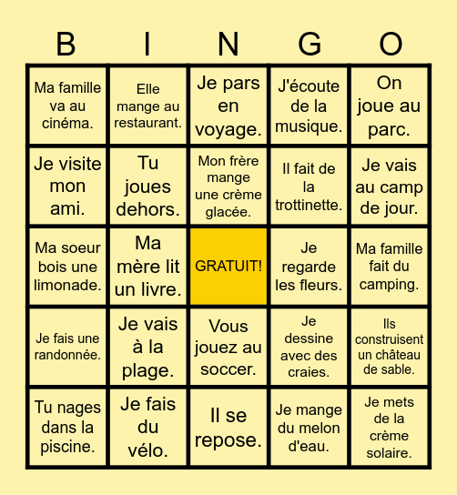 Le BINGO de l'été Bingo Card