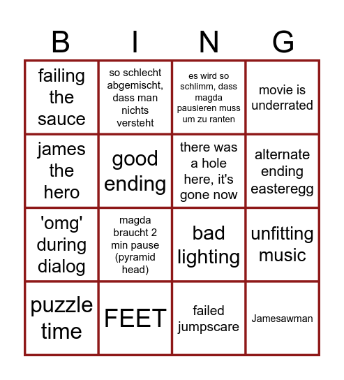 Silento Hill Bing Bingo Card