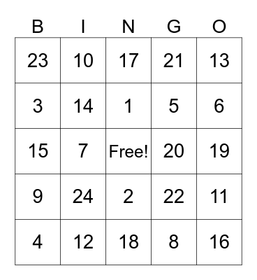 Family Bingo Card
