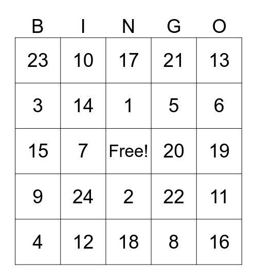 Family Bingo Card