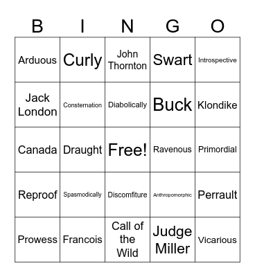 Call of the Wild Bingo Card