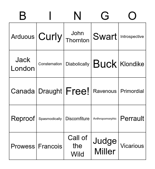 Call of the Wild Bingo Card