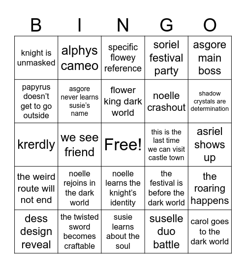 deltarune chapter 5 bingo Card