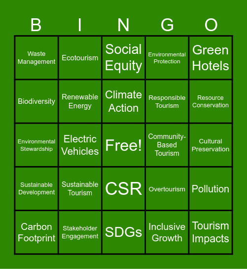 BINGO GAME: SUSTAINABLE TOURISM EDITION Bingo Card