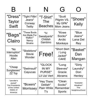 Inside My Closet Bingo Card
