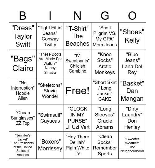 Inside My Closet Bingo Card