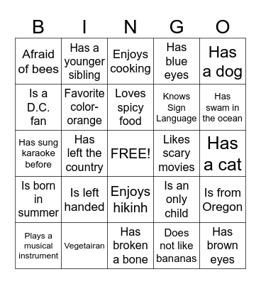 PEOPLE Bingo Card