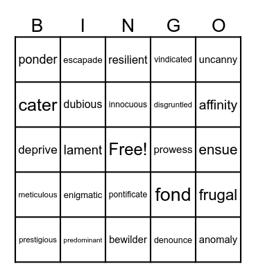 Vocabulary Extravaganza! Bingo Card